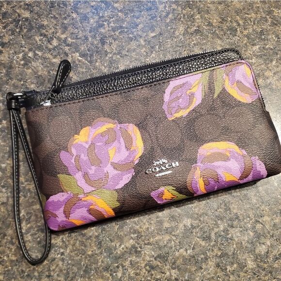 Coach Double Zip Rose Print Wallet/Wristlet - Picture 8 of 10